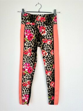 LuLaRoe Rise Brave Leopard Pink Floral Pocket 7/8 Ankle Yoga Pilates Leggings S